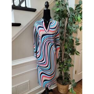 Sandra Darren Dress Womens 2X Multicolor Swirl V-neck Long Sleeve Party